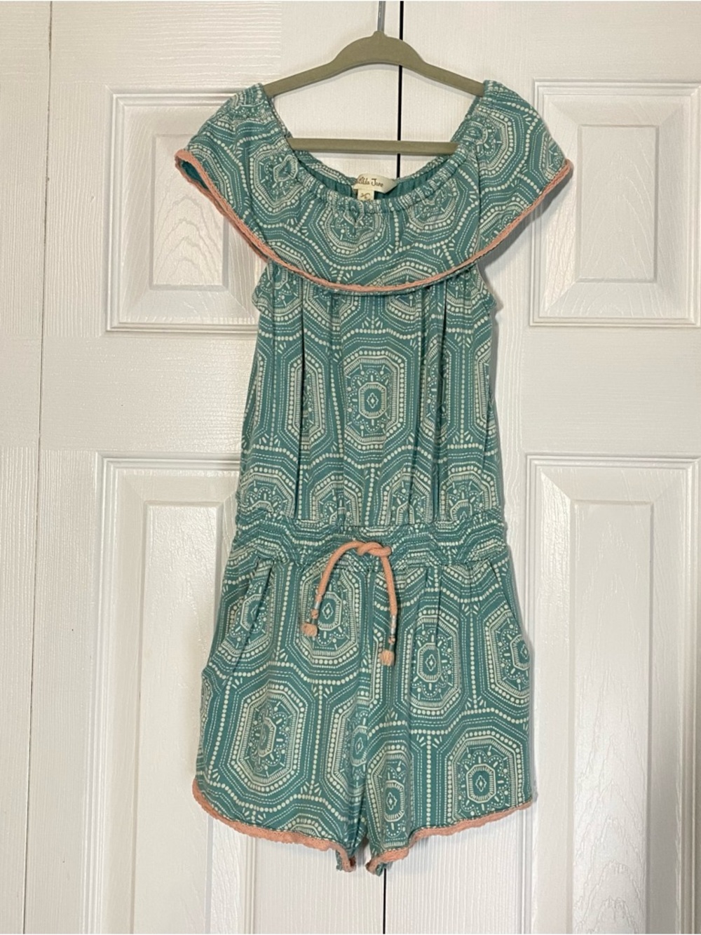 Matilda Jane Beachside Romper Teal Peach Soft Geometric